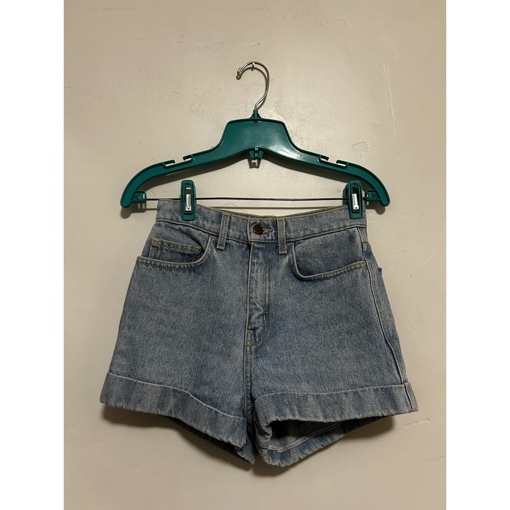 American Apparel High Waisted Light Wash Denim Cuffed Mom Shorts Size 25